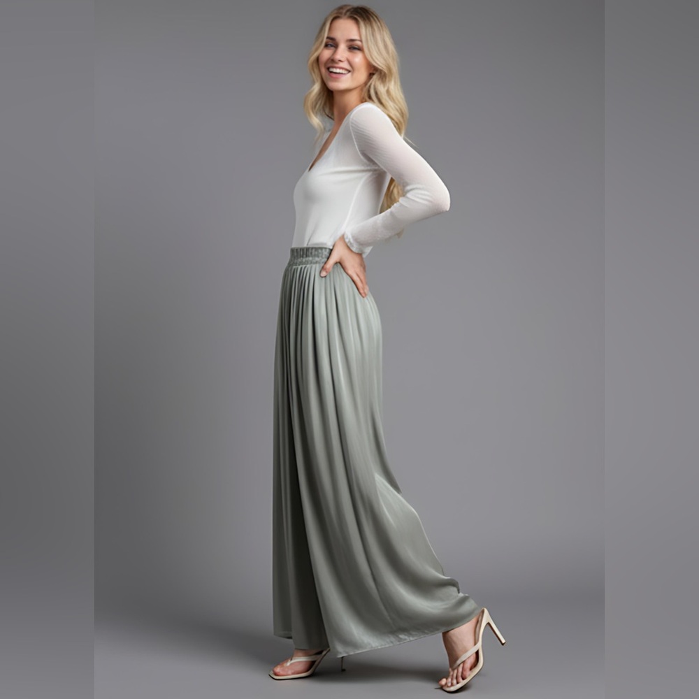 LAST ONE 🔥 Shimmer Sage Wide Leg Pant - Picture 3 of 8